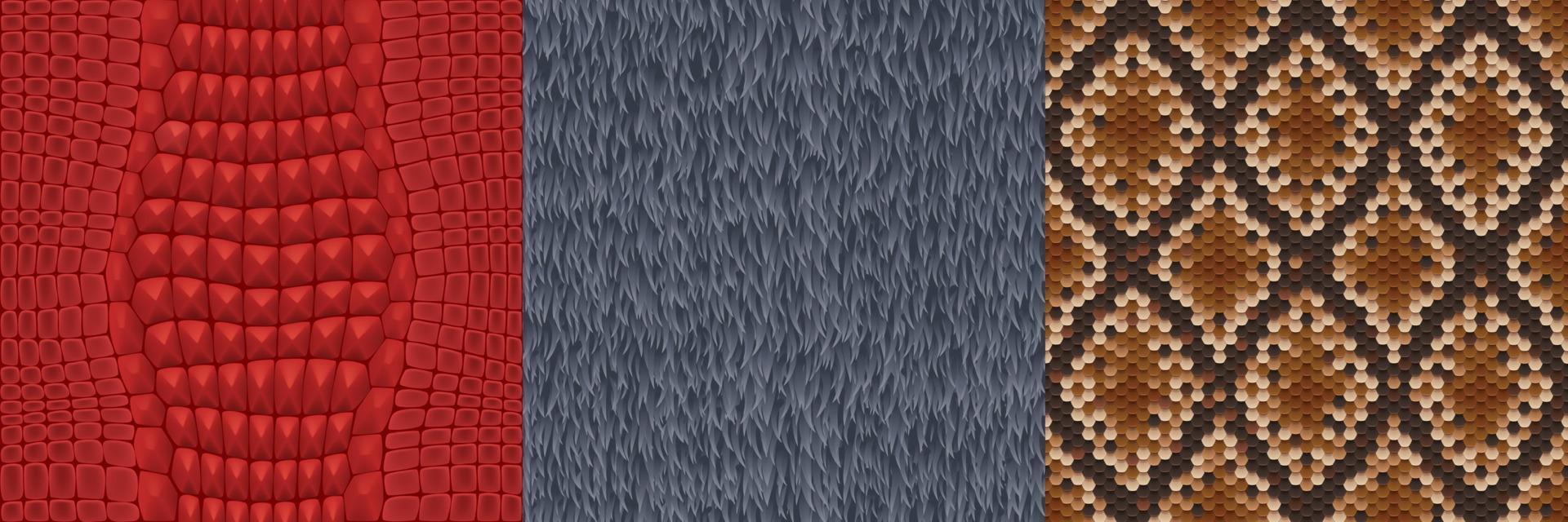 textures sans couture de peau et de fourrure d'animal pour le jeu vecteur