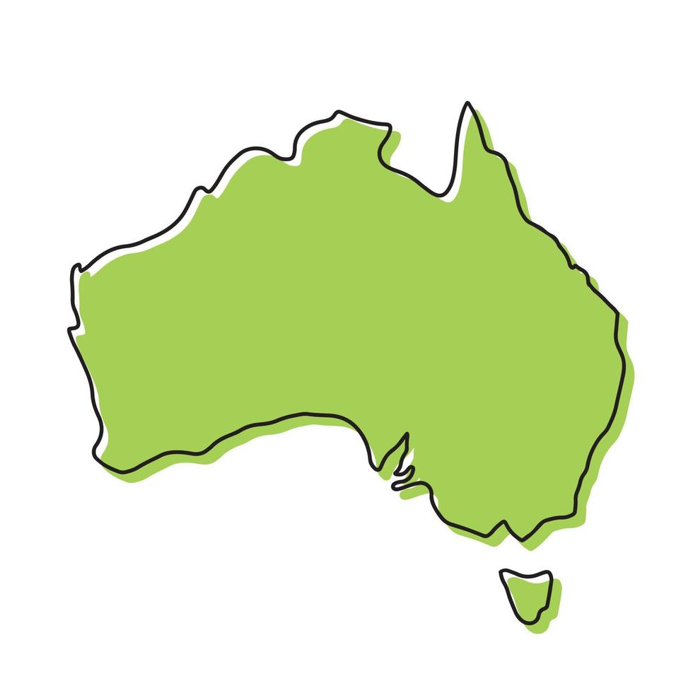 carte de l'australie - concept stylisé simple dessiné à la main avec carte de contour de contour de ligne noire de croquis. illustration vectorielle isolée sur blanc. dessin de silhouette de frontière du continent australien vecteur