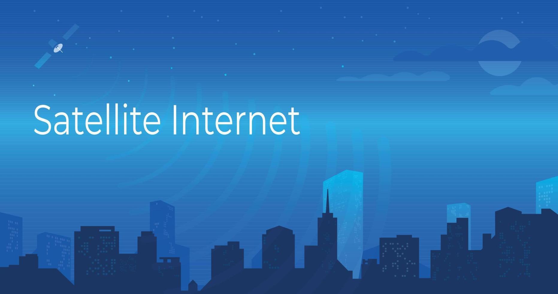 Internet par satellite, satellite sur la ville nocturne, vecteur