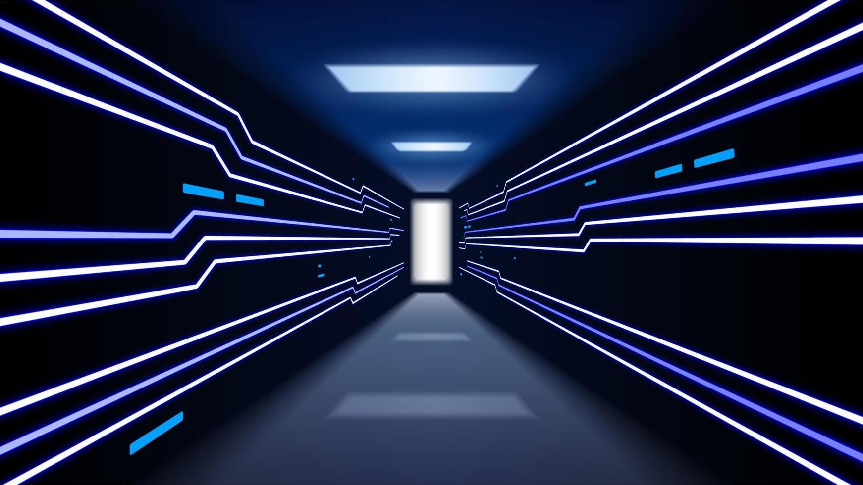 projection de visualisation au néon bleu de la transmission de données via le couloir internet haut débit. illustration vectorielle grand écran vecteur
