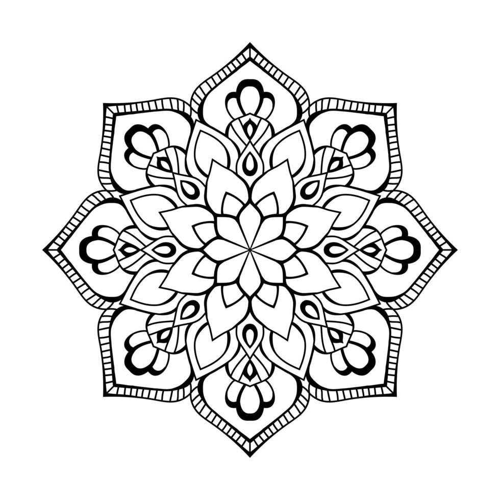 mandala, griffonnages de pochoir de motif de mandala, motifs d'ornement ronds pour le henné, mehndi, tatouage, page de livre de coloriage vecteur