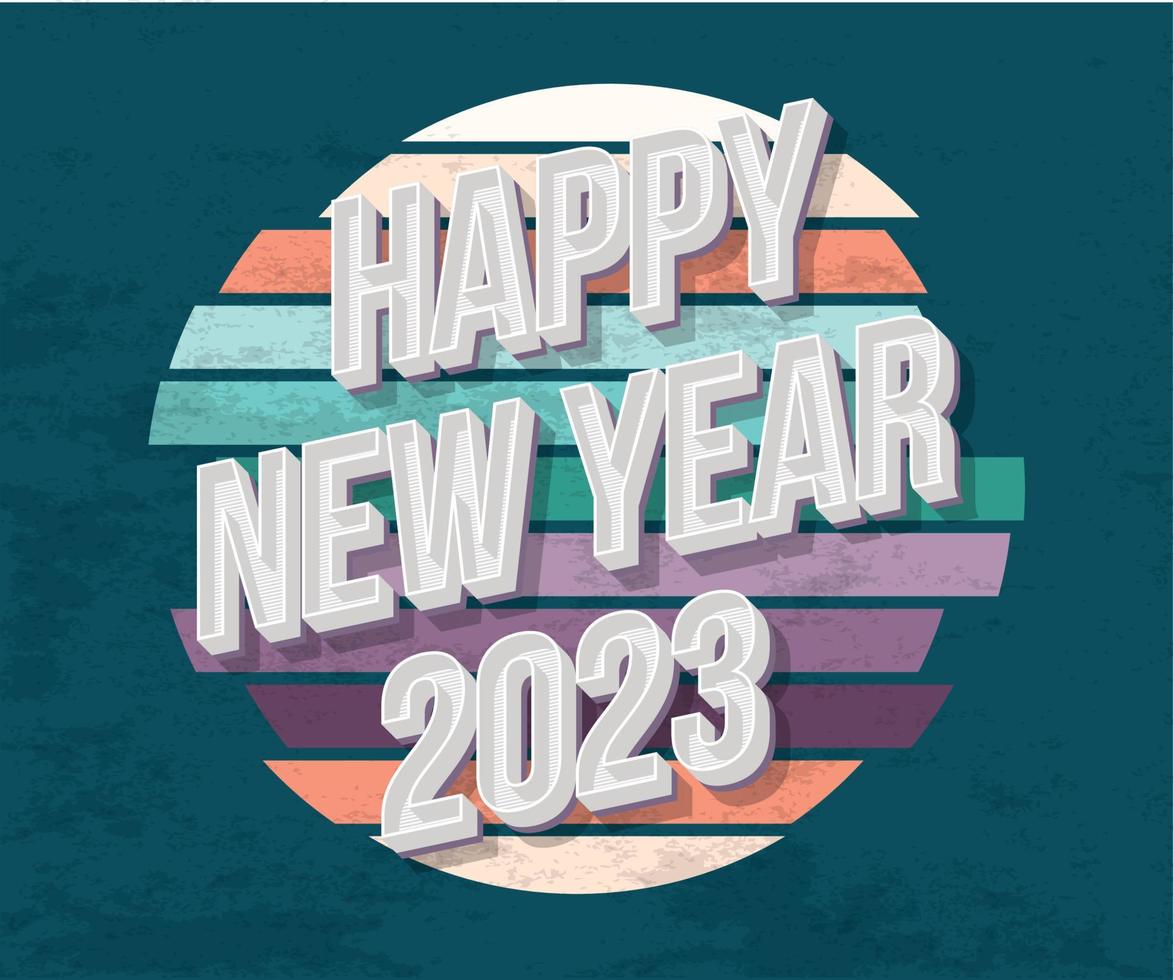 carte de réveillon du nouvel an vintage, modèle de vecteur de voeux rétro bonne année 2023, carte postale de souhait de nouvel an