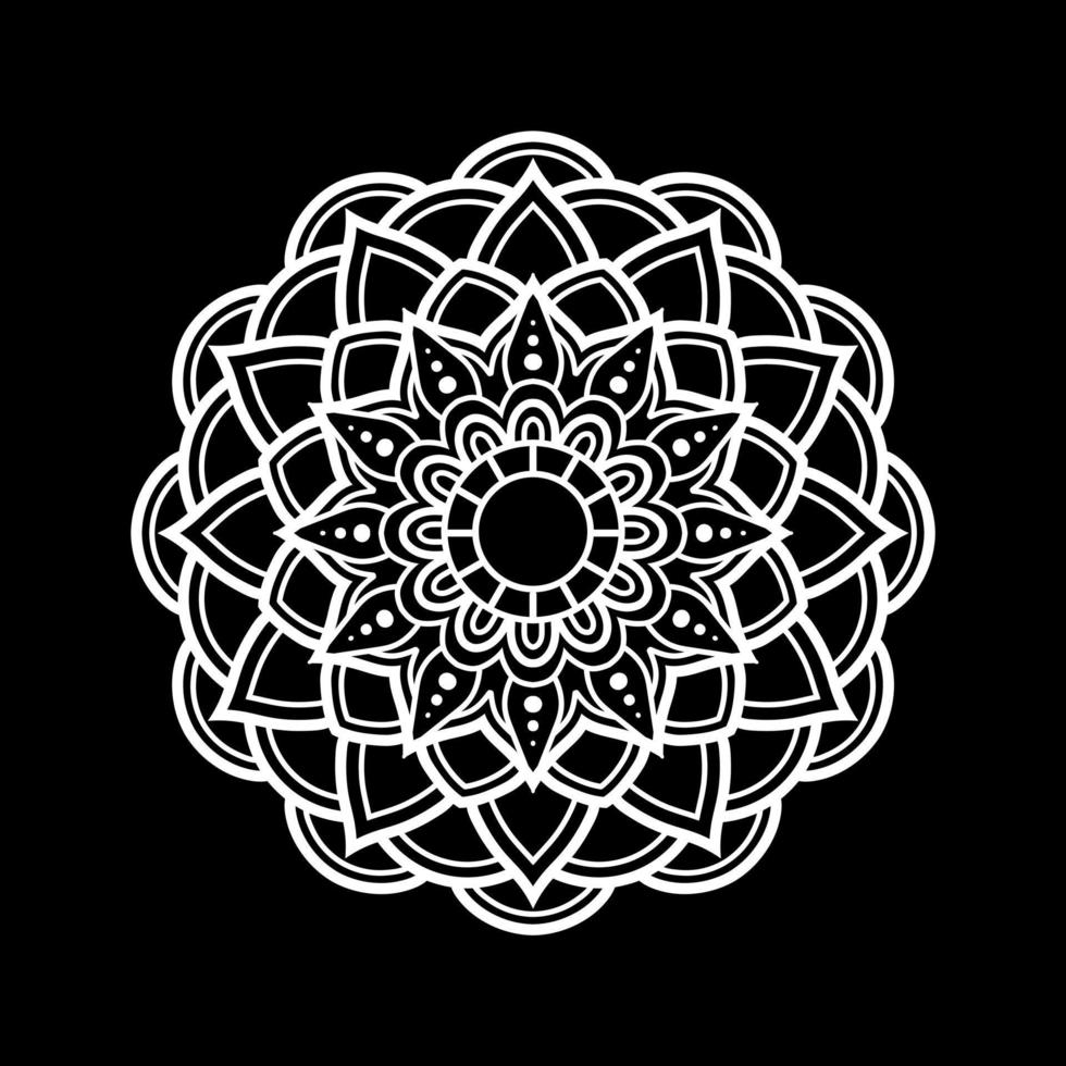 mandala blanc sur croquis de doodles au pochoir à motif noir, motifs d'ornement ronds pour le henné, mehndi, tatouage vecteur