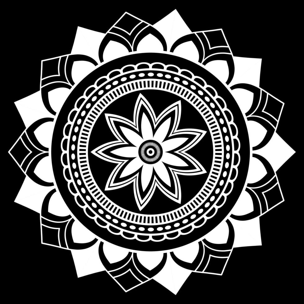 mandala blanc sur croquis de doodles au pochoir à motif noir, motifs d'ornement ronds pour le henné, mehndi, tatouage vecteur