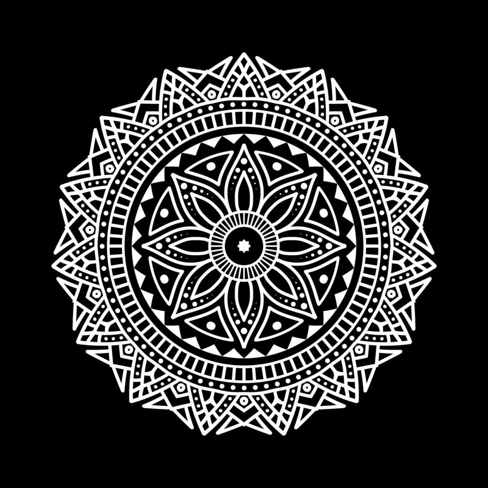 mandala blanc sur croquis de doodles au pochoir à motif noir, motifs d'ornement ronds pour le henné, mehndi, tatouage vecteur