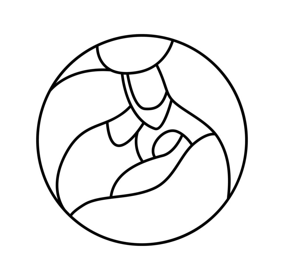 vecteur noël scène de la nativité religieuse chrétienne de l'enfant jésus avec marie et joseph en rond. croquis d'illustration d'icône de logo. doodle dessiné à la main avec des lignes noires