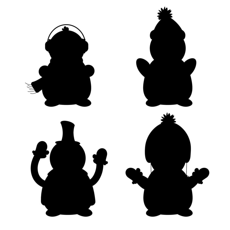 collection de bonhomme de neige personnage silhouette. illustration vectorielle vecteur