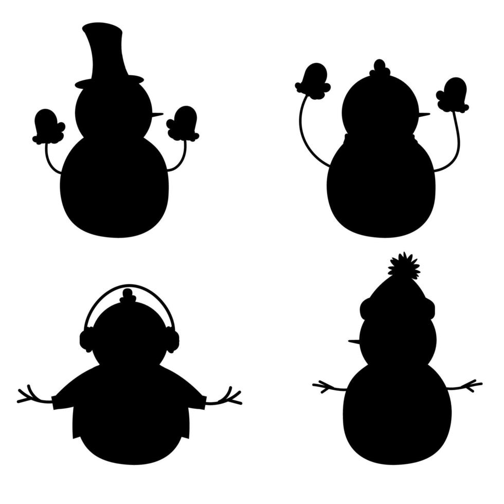 ensemble de silhouettes de personnage de bonhomme de neige. illustration vectorielle vecteur