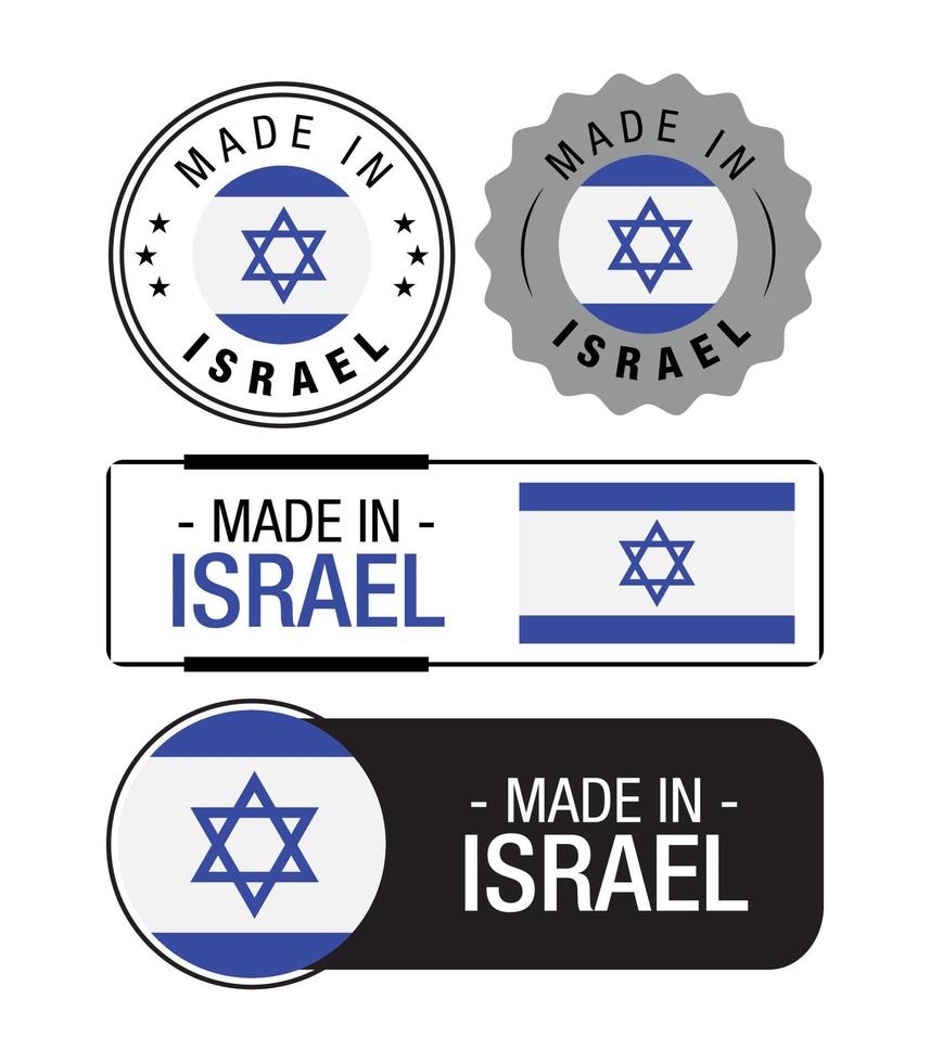 ensemble d'étiquettes fabriquées en israël, logo, drapeau israélien, emblème du produit israélien vecteur