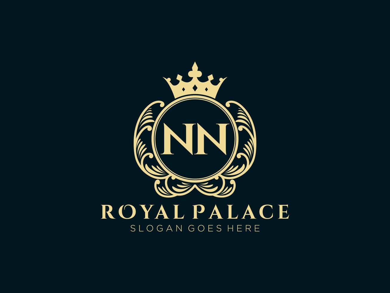 lettre nn logo victorien de luxe royal antique avec cadre ornemental. vecteur