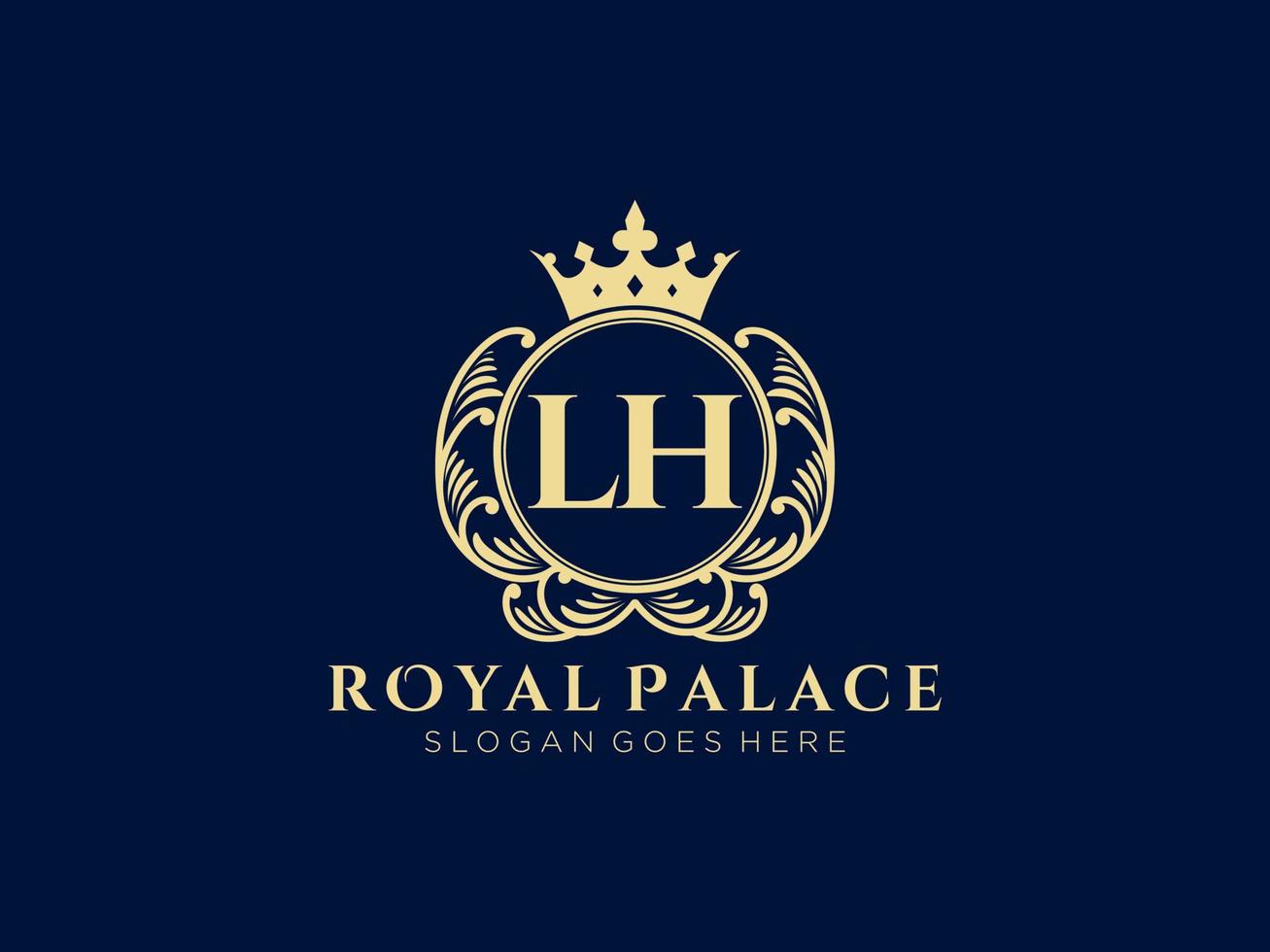 lettre lh logo victorien de luxe royal antique avec cadre ornemental. vecteur