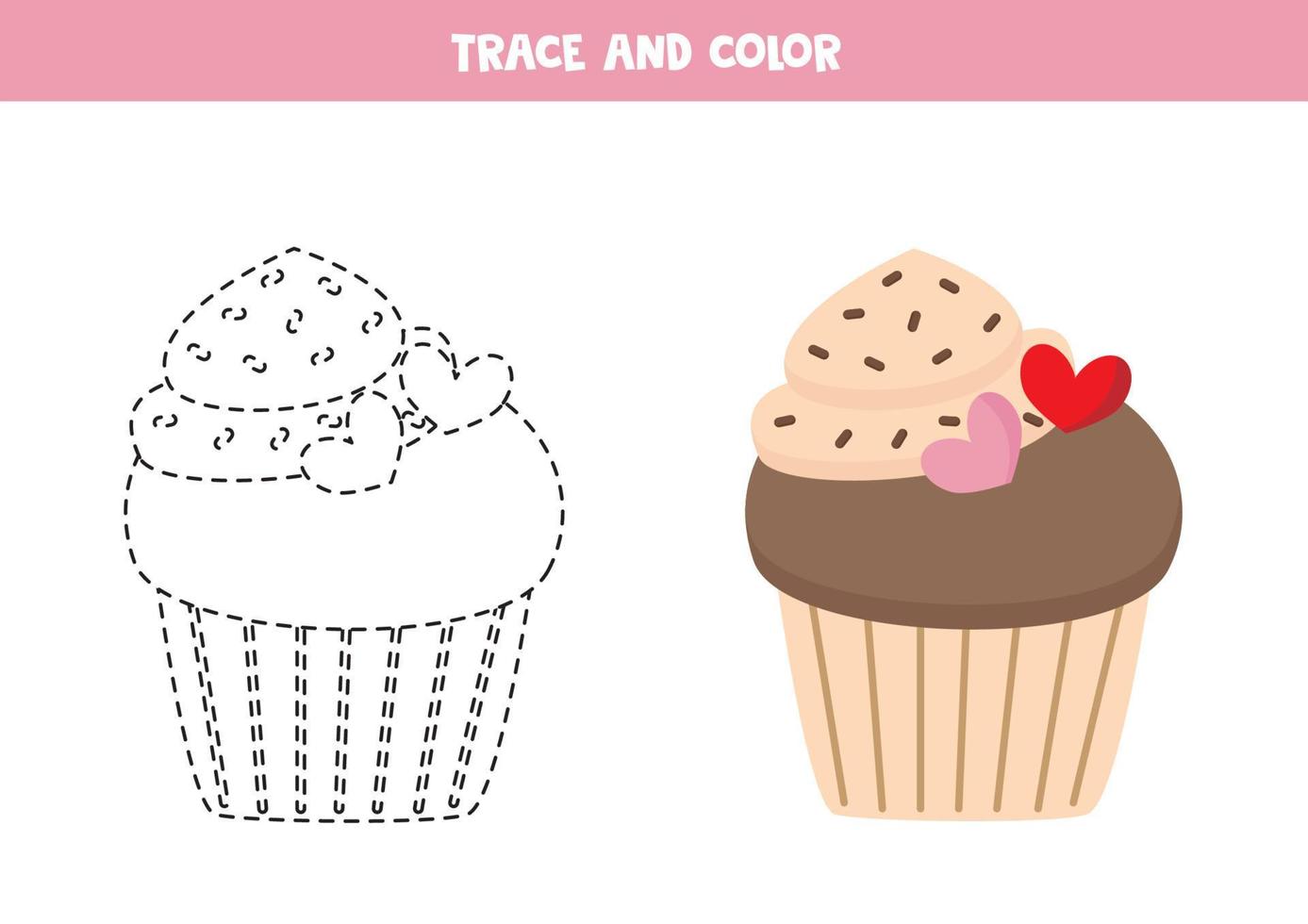 tracer et colorier le cupcake de dessin animé. feuille de travail pour les enfants. vecteur