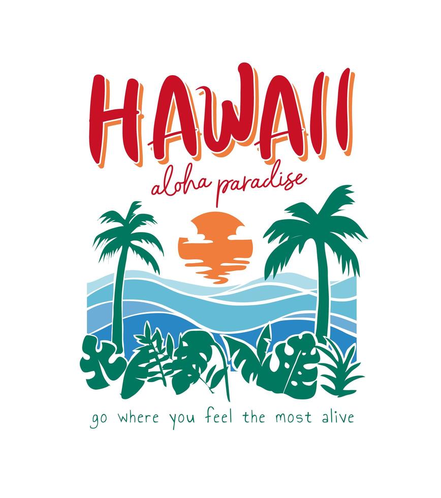 lettrage hawaii avec plage tropicale vecteur