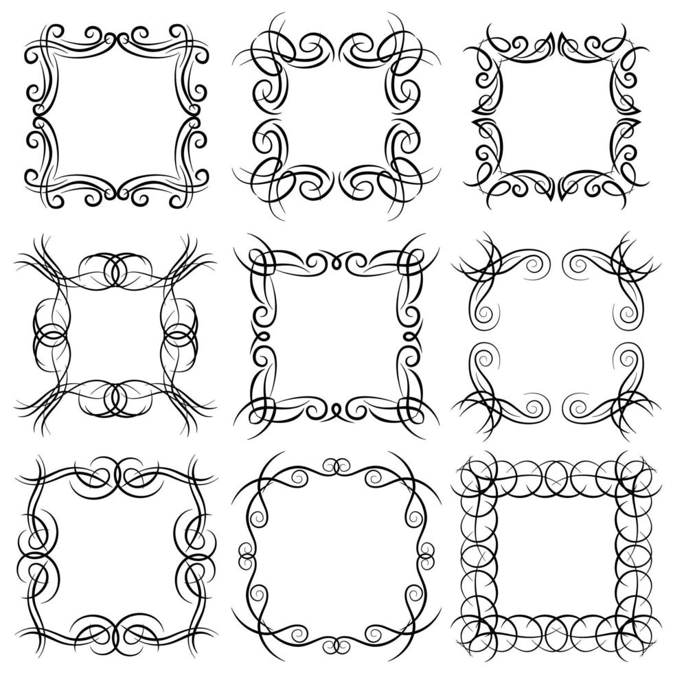 ensemble de neuf éléments de monogramme noir carré sur fond blanc. illustration vectorielle. vecteur