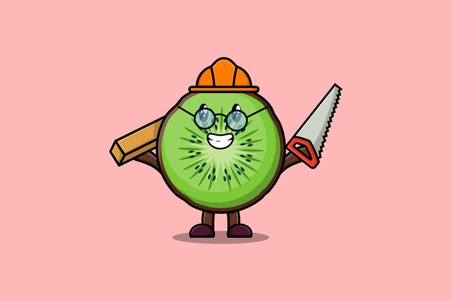 kiwi de dessin animé mignon comme charpentier avec scie vecteur