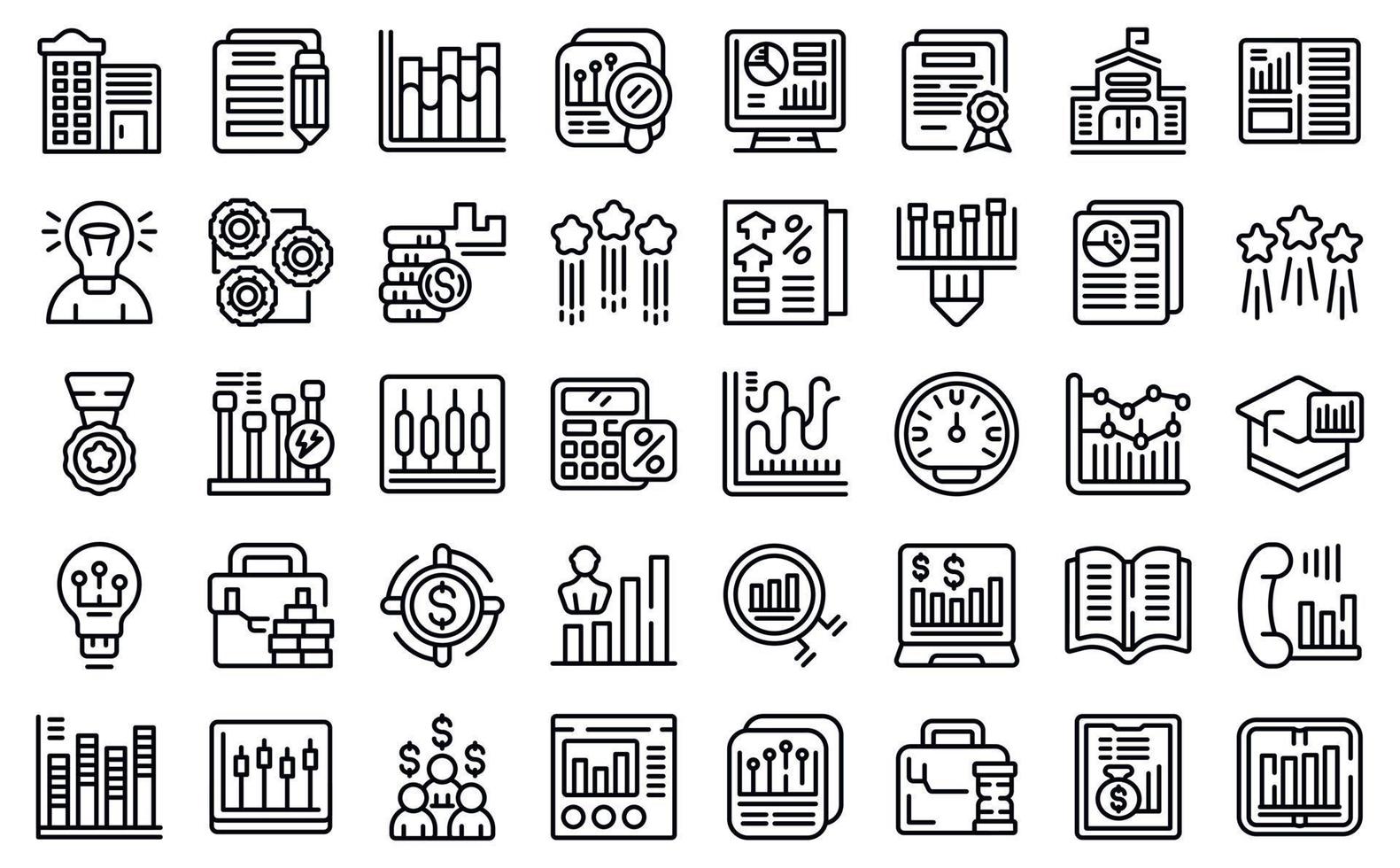 les icônes de l'école de commerce définissent le vecteur de contour. académie de l'argent