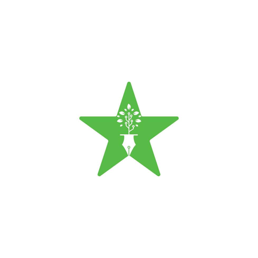 création de logo de concept de forme d'étoile stylo tech. stylo technique avec modèle de conception de logo d'arbre technologique. vecteur