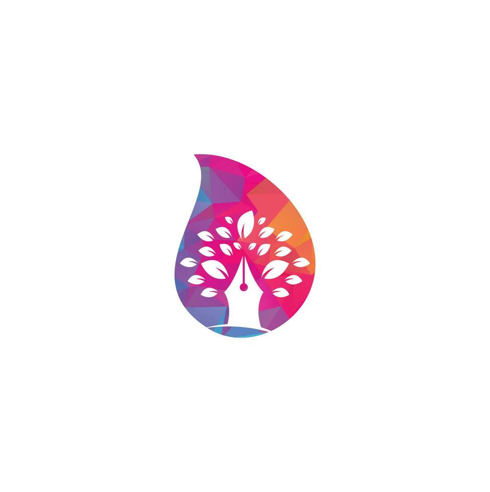 modèle de conception de logo de concept de forme de goutte d'arbre de stylo. création de logo d'entreprise créative de feuille d'arbre de stylo vecteur