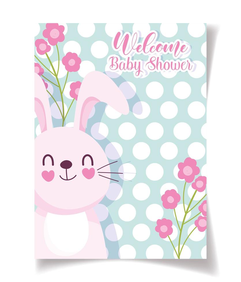 modèle de carte de douche de bébé avec lapin et fleurs vecteur