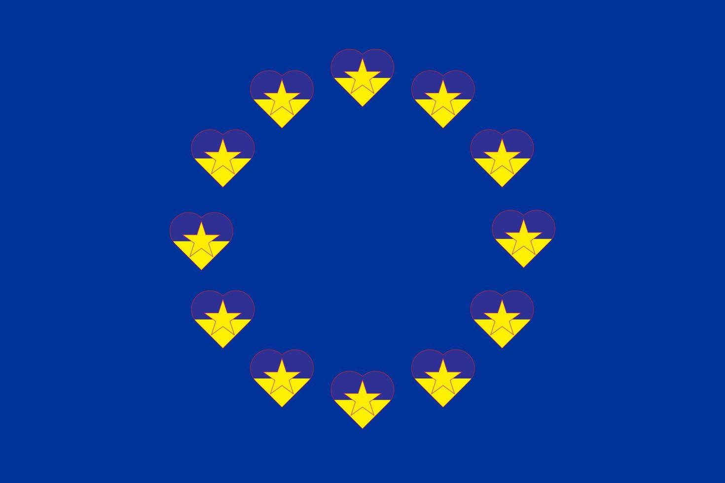 drapeau de l'ukraine en forme de coeur sur le fond du drapeau de l'union européenne.l'ukraine et le concept de l'ue. illustration vectorielle. vecteur