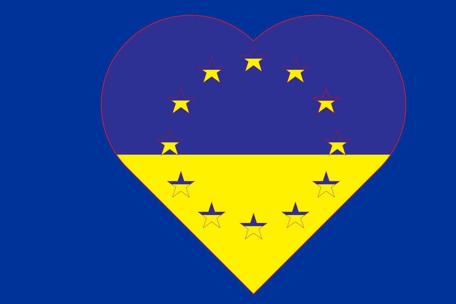 drapeau de l'ukraine en forme de coeur sur le fond du drapeau de l'union européenne.l'ukraine et le concept de l'ue. illustration vectorielle. vecteur