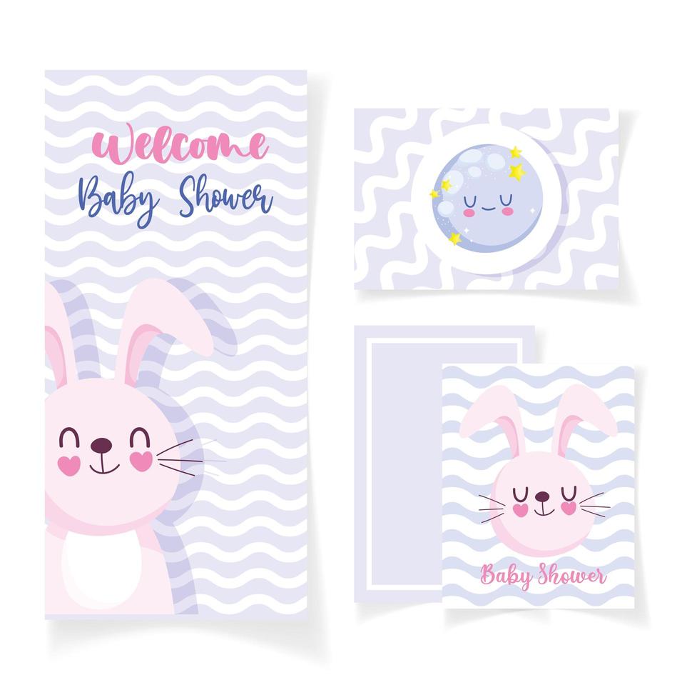 carte de douche de bébé avec lapin et lune vecteur