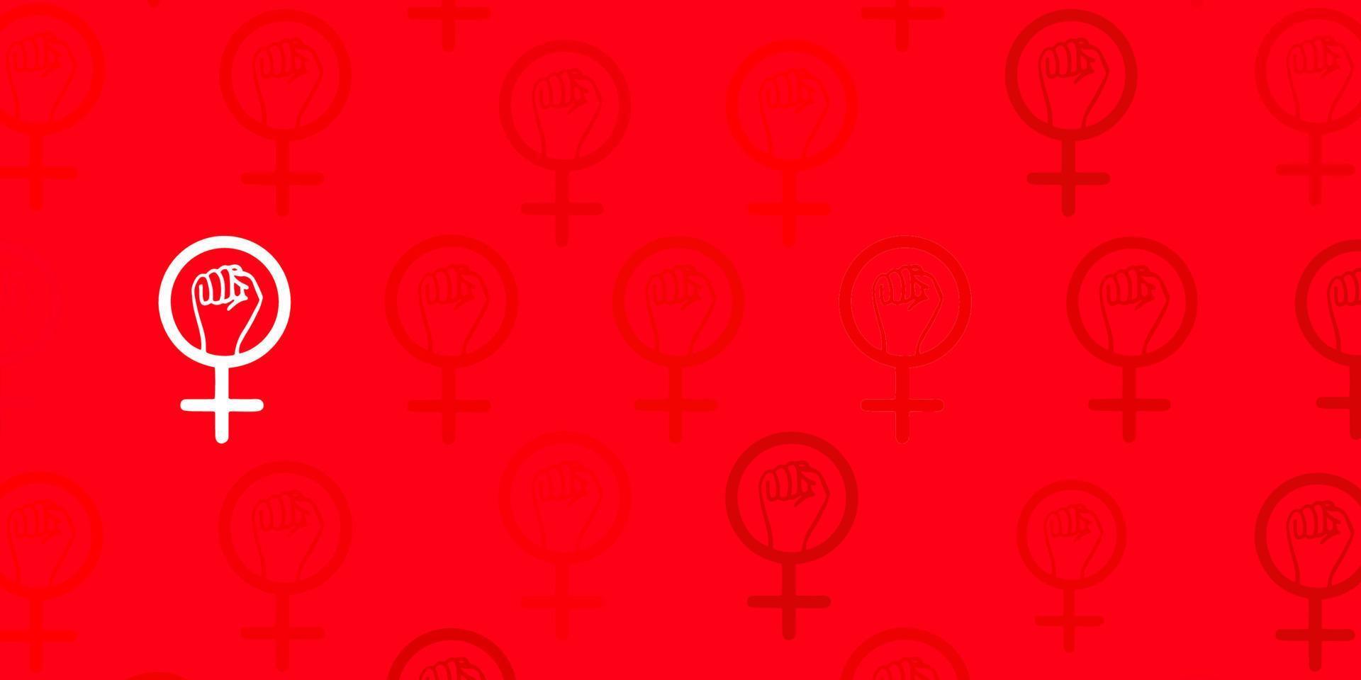toile de fond de vecteur rouge clair avec des symboles de pouvoir des femmes.