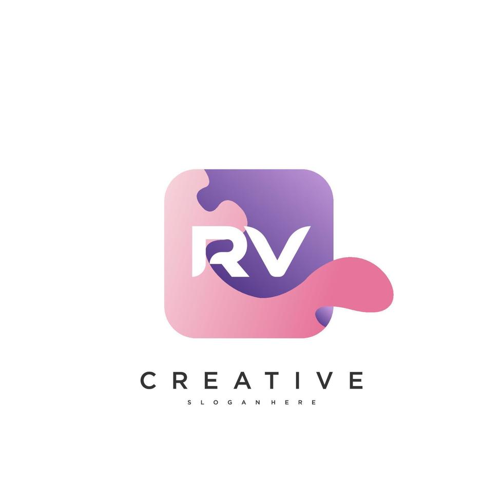 Éléments de modèle de conception d'icône de logo de lettre initiale rv avec art coloré de vague. vecteur