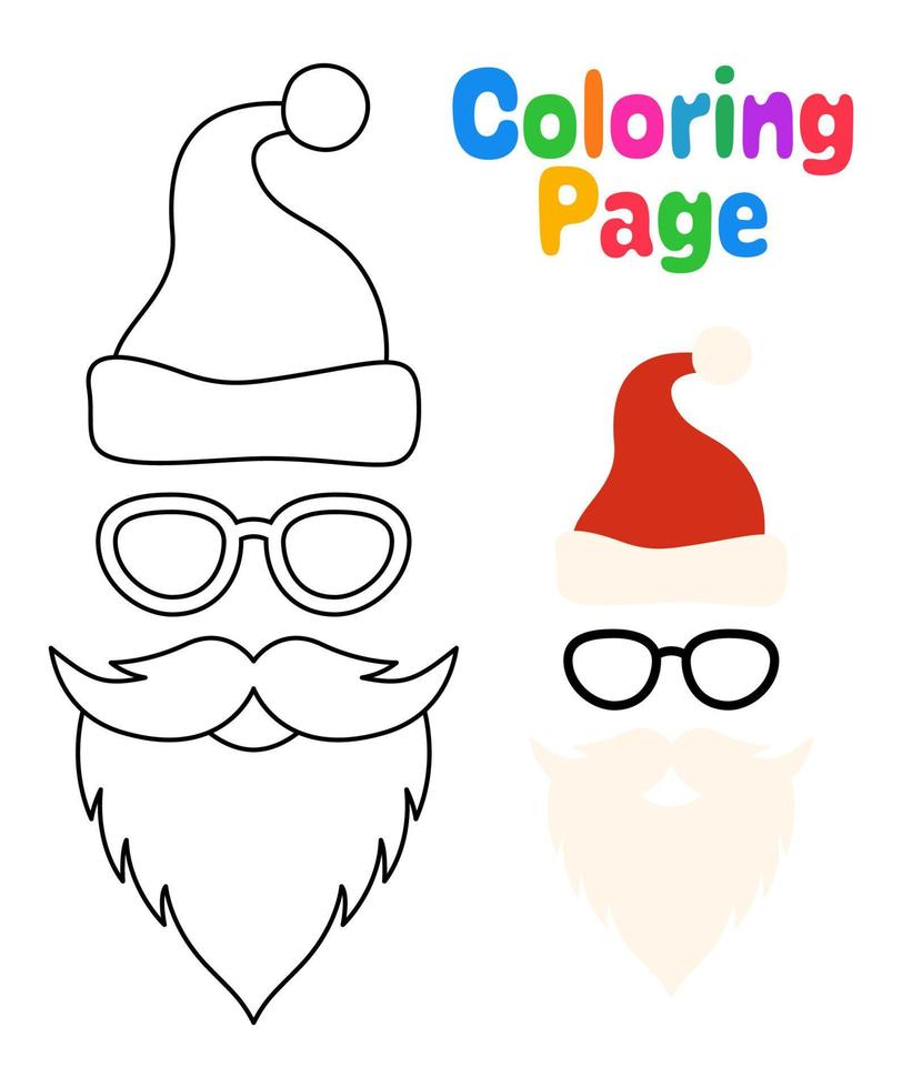 coloriage avec barbe avec chapeau de noël et lunettes pour enfants vecteur