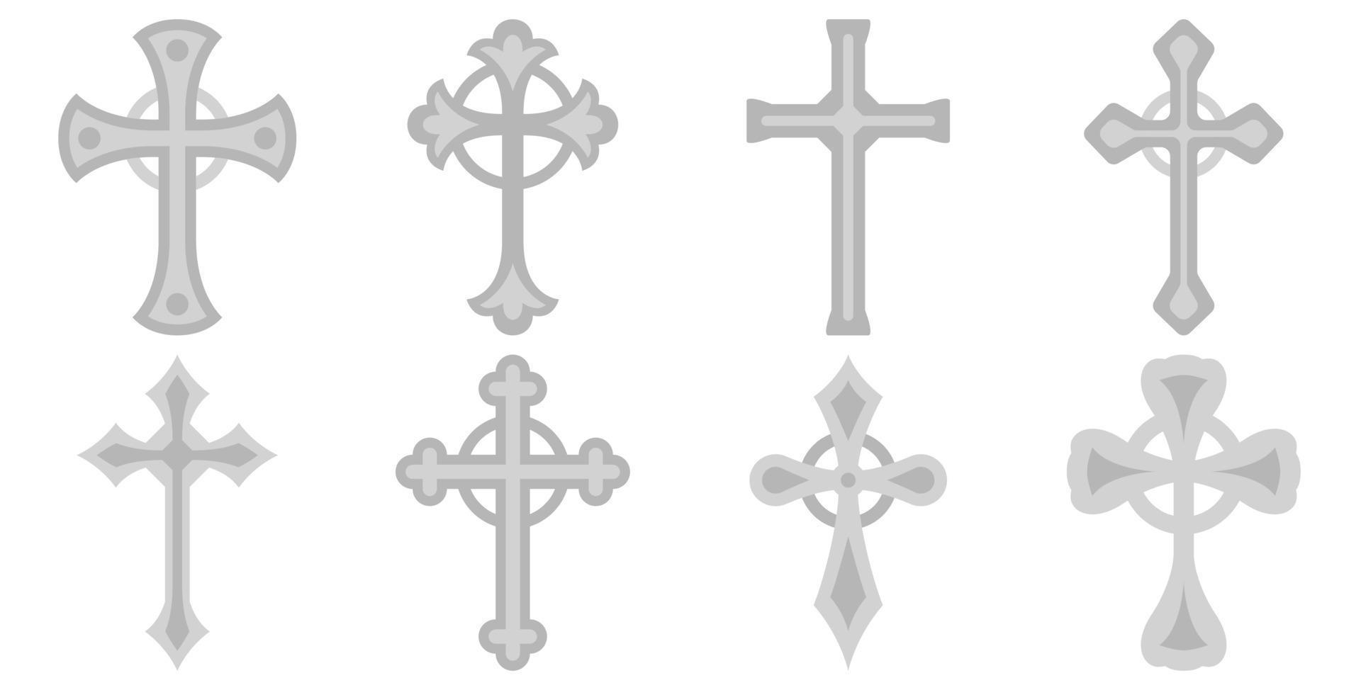 Ensemble de croix chrétienne isolé sur fond blanc vecteur