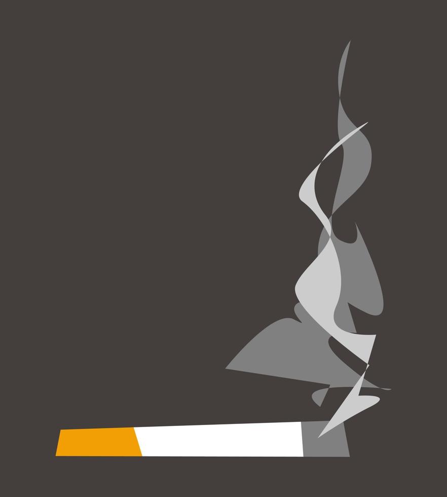 icône de cigarette et de fumée. fond de couleur sombre isolé. le concept de tabagisme, de santé, de loisirs, etc. illustration vectorielle plane vecteur