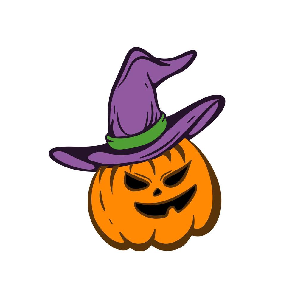 clipart de citrouille d'halloween dessiné à la main avec chapeau conique vecteur