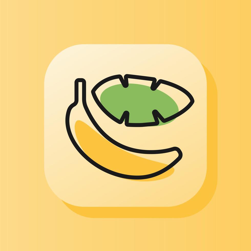 Icône de contour de fruit de banane jaune bouton carré 3d. illustration de vecteur de signe de symbole plat isolé sur fond jaune. concept d'alimentation saine