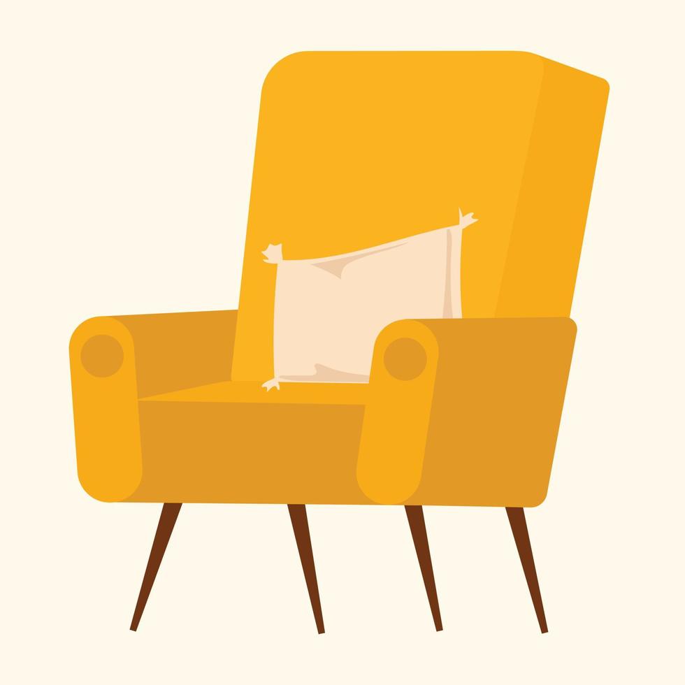 fauteuil jaune confortable avec oreiller. illustration vectorielle. vecteur