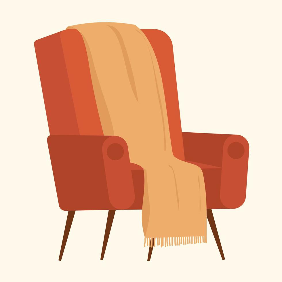 fauteuil cosy au plaid chaleureux. illustration vectorielle. trucs de maison confortables. objet isolé vecteur