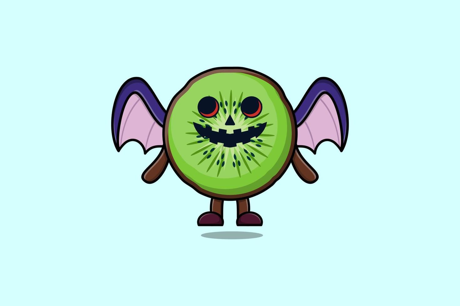 mignon, mascotte, dessin animé, kiwi, effrayant, chauves-souris, citrouille vecteur