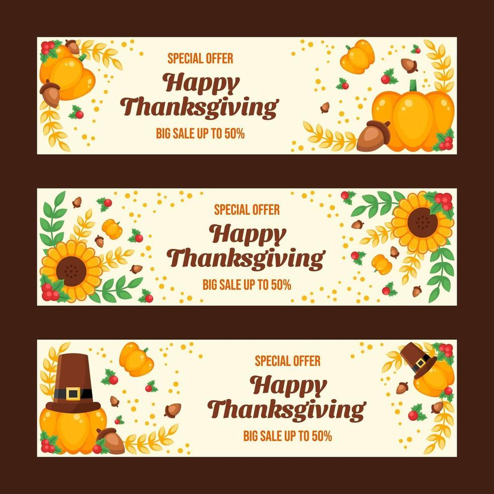 bannières de vente colorées joyeux thanksgiving day vecteur