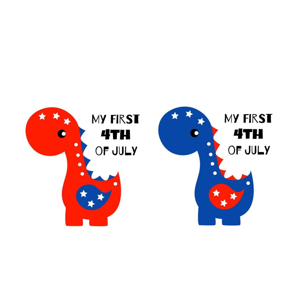 ma première inscription du 4 juillet avec dinosaure. jolis tirages vectoriels pour le 4 juillet. éléments de conception de la fête de l'indépendance aux couleurs du drapeau national américain. conception de bébé. vecteur