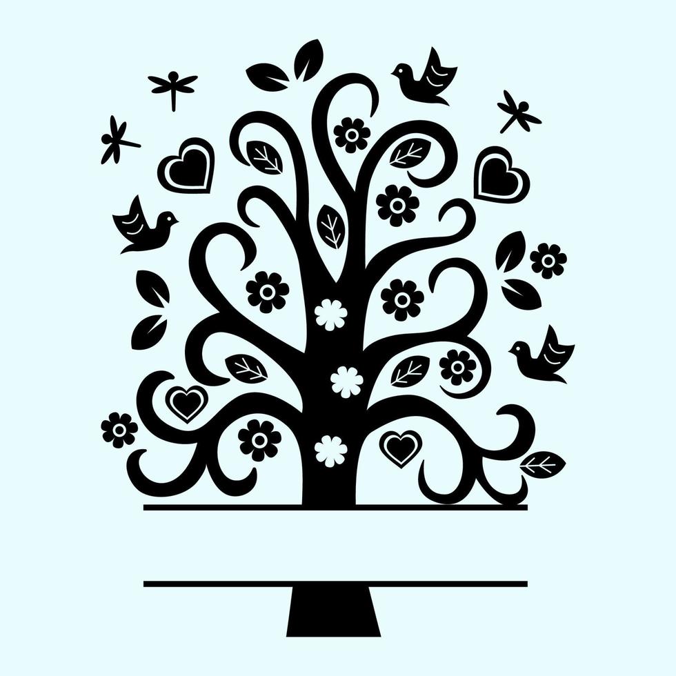 illustration vectorielle de monogramme silhouette arbre généalogique. arbre de couleur noire. conception d'arbre en papier. notion de famille vecteur