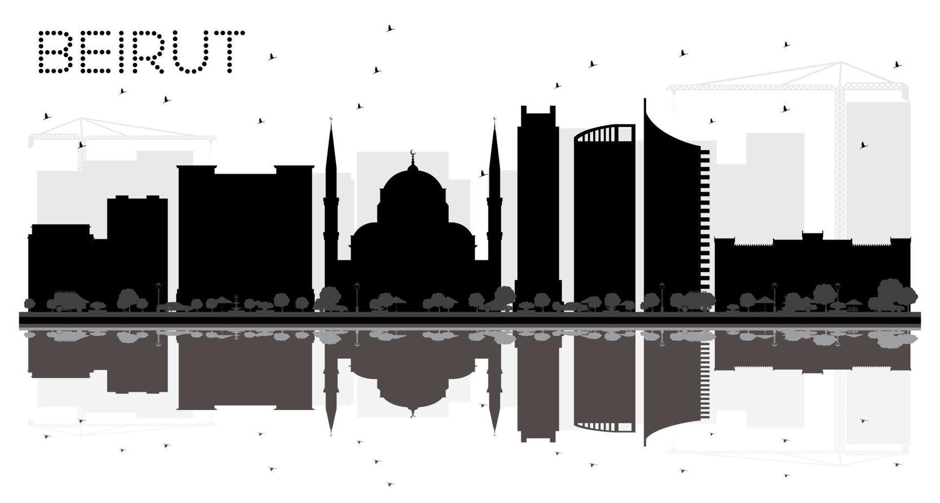 beyrouth liban city skyline silhouette noir et blanc. vecteur