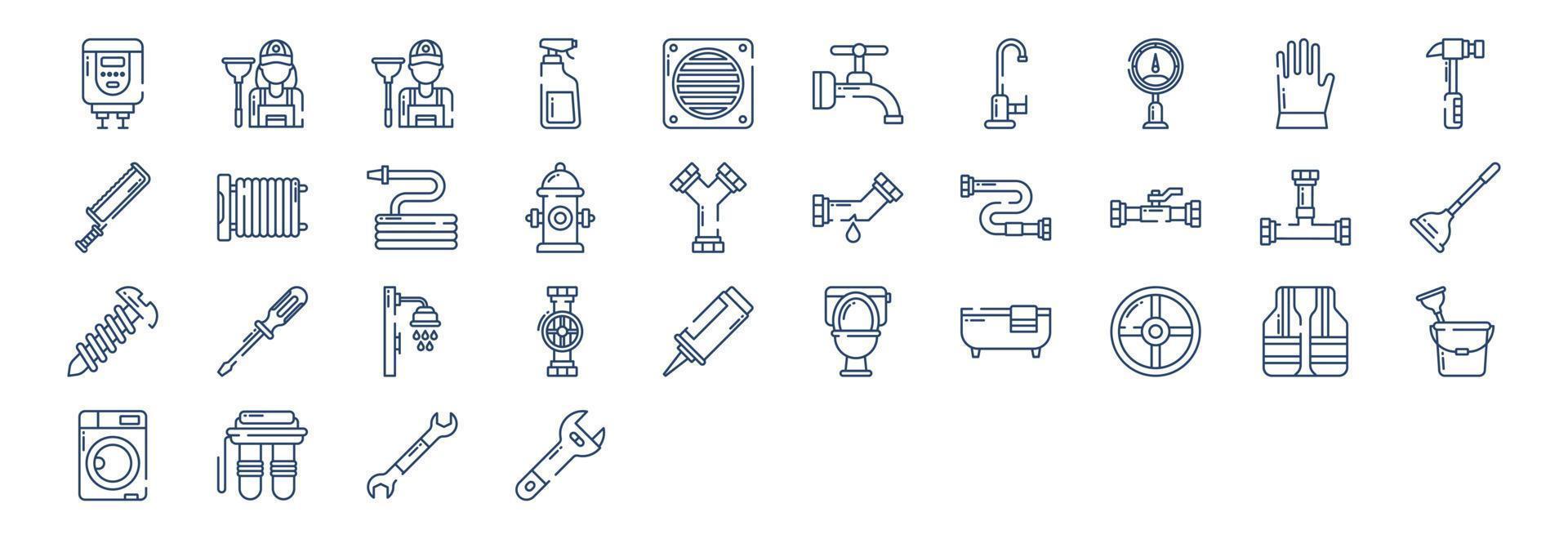 collection d'icônes liées au plombier, y compris des icônes comme la chaudière, le nettoyeur, le robinet, le drainage et plus encore. illustrations vectorielles, ensemble parfait de pixels vecteur