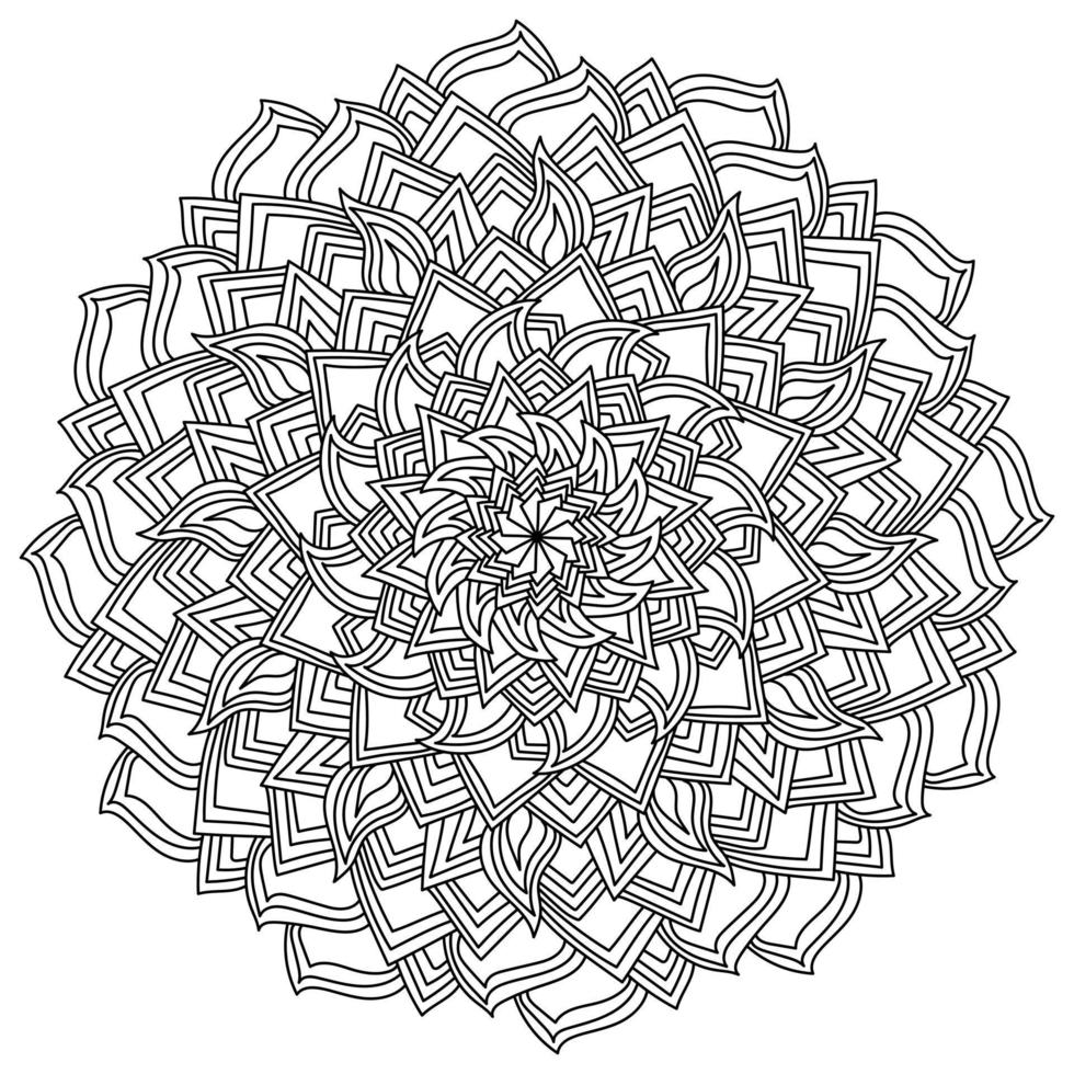 mandala de contour avec de nombreux pétales fleuris, coloriage méditatif avec motif floral vecteur