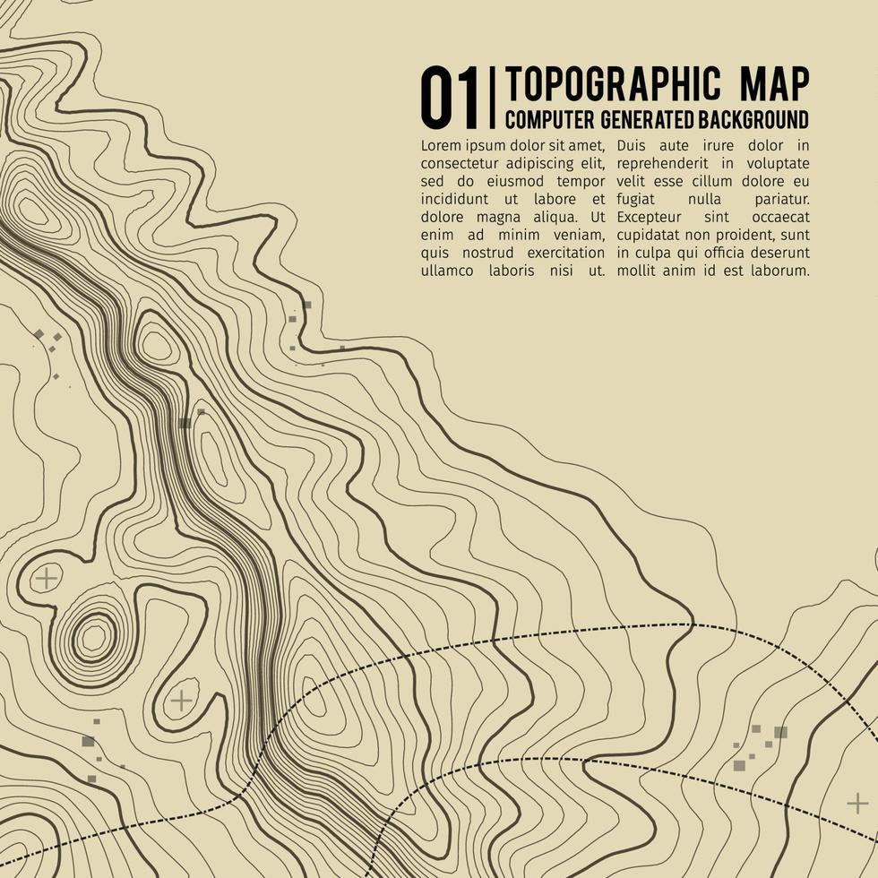 fond de carte topographique avec espace pour copie. fond de contour de carte de topographie de ligne, illustration vectorielle abstraite de grille géographique. sentier de randonnée en montagne sur terrain. vecteur