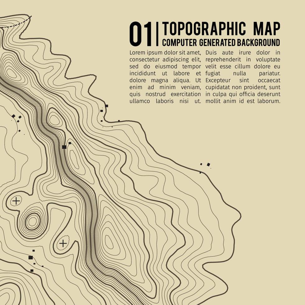 fond de carte topographique avec espace pour copie. fond de contour de carte de topographie de ligne, illustration vectorielle abstraite de grille géographique. sentier de randonnée en montagne sur terrain. vecteur