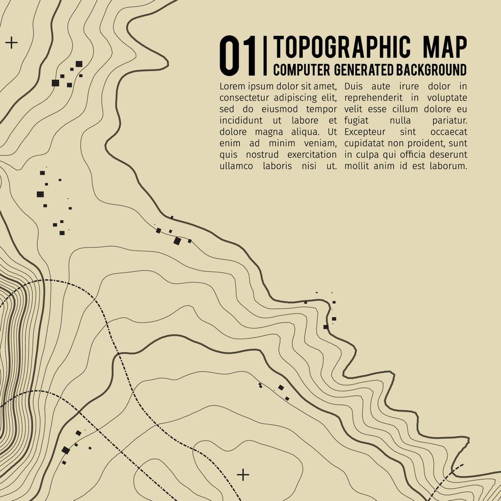 fond de carte topographique avec espace pour copie. fond de contour de carte de topographie de ligne, illustration vectorielle abstraite de grille géographique. sentier de randonnée en montagne sur terrain. vecteur