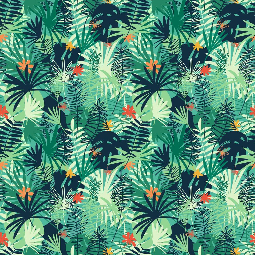 modèle sans couture de vecteur avec des éléments floraux dessinés à la main. fond tropical de couleur vive.