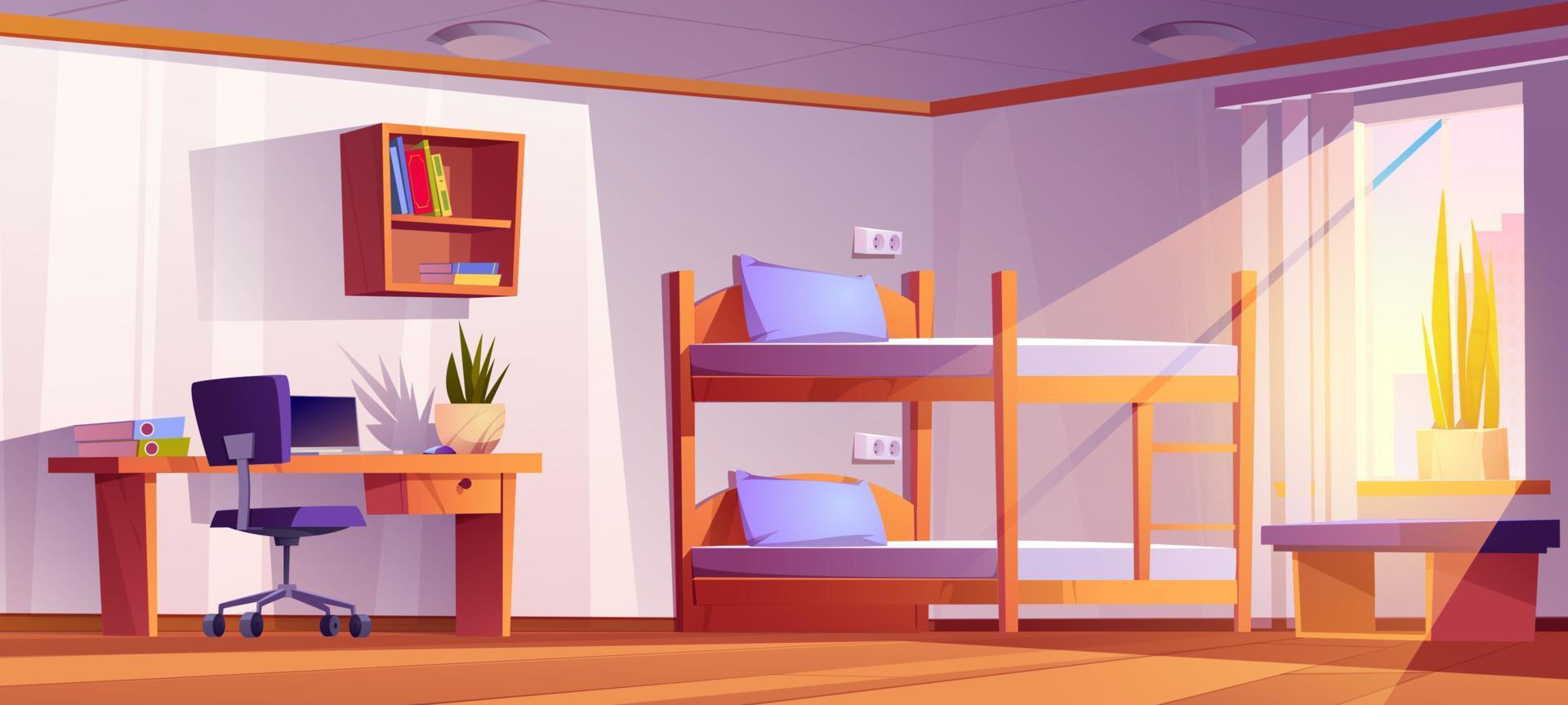 dortoir étudiant ou chambre d'auberge avec couchette vecteur
