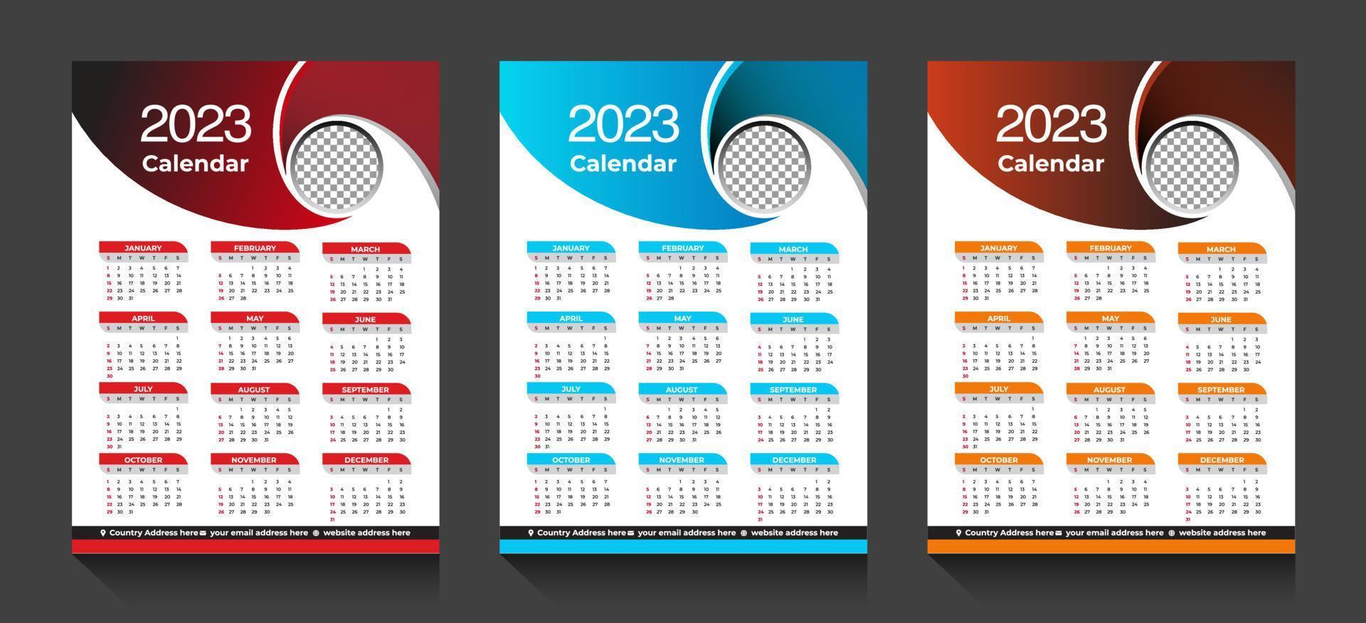 Conception de modèle de calendrier simple pour le nouvel an 2023 avec fond coloré vecteur