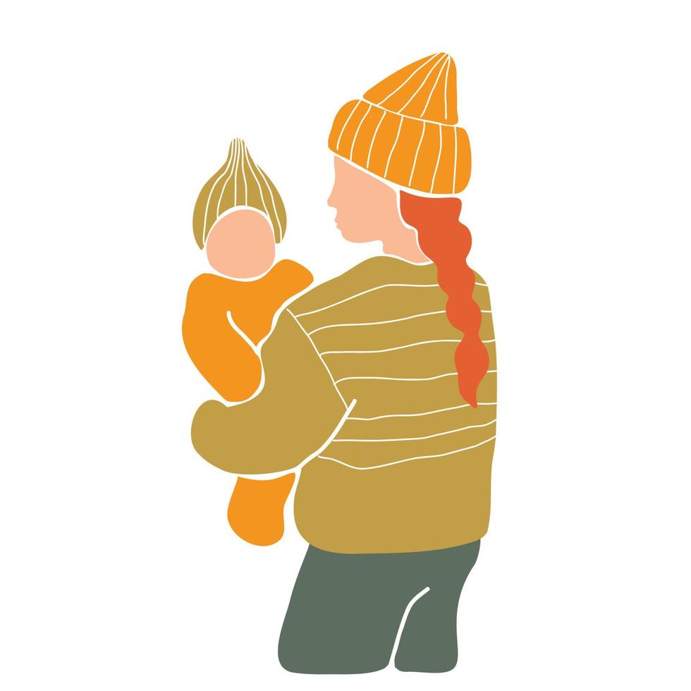 mère tenant et étreignant bébé. concept de convivialité et de parentalité. illustration vectorielle dessinée à la main dans un style minimal abstrait vecteur