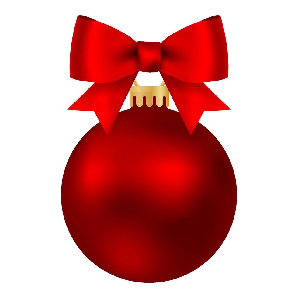 Boule de Noël rouge sur un ruban avec un bel arc isolé sur blanc vecteur